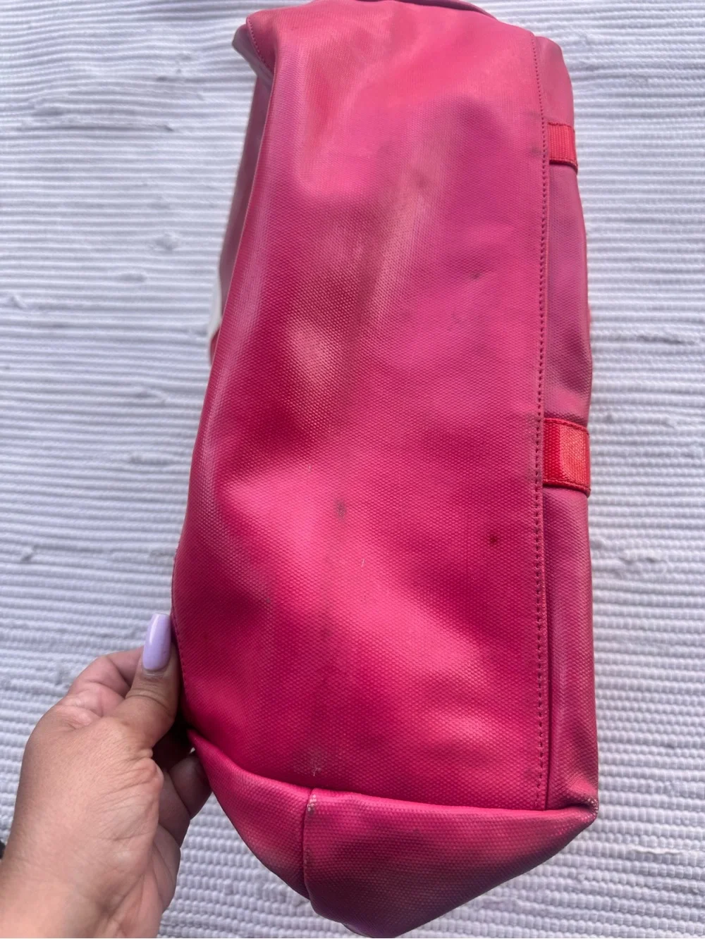 Tory Burch Ella Tote Red Canvas Beach Travel Bag Large Fair Condition